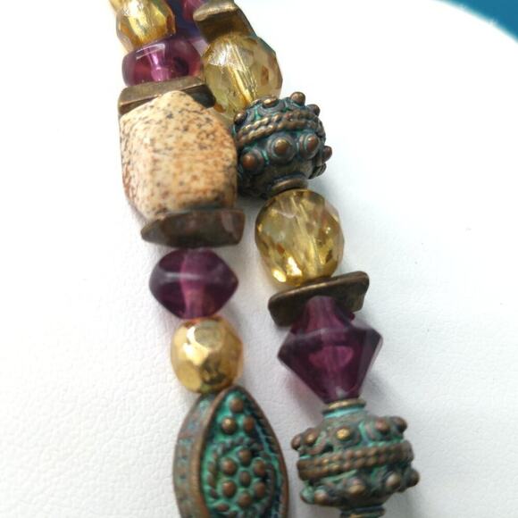Chico's Gemstone Beaded Necklace, Brass Beads End Caps, Quartz Glass Brass, 19" - Picture 3 of 12